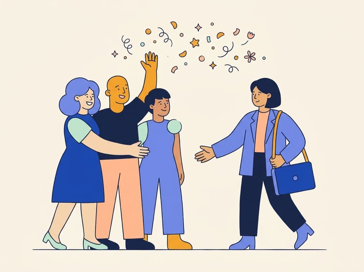 Illustration of a team warmly welcoming a new colleague
